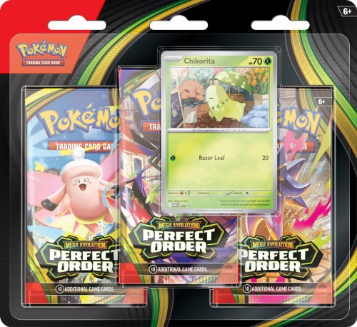 Przejdź do produktu Pokemon TCG: Mega Evolution - Perfect Order - 3-Pack Blister  - Chikorita