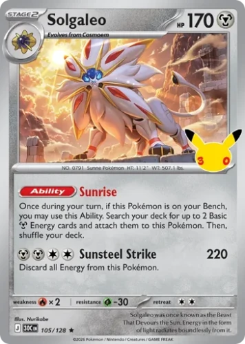 Przejdź do produktu 30C 105/128 | Solgaleo | Pokemon - 30th Celebration