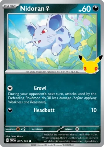 Przejdź do produktu 30C 087/128 | Nidoran ♀ | Pokemon - 30th Celebration