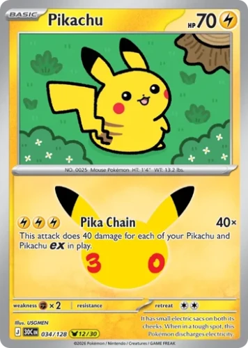 Przejdź do produktu 30C 034/128 | Pikachu | Pokemon - 30th Celebration