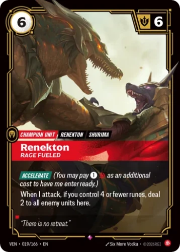 Przejdź do produktu VEN 019/166 | Renekton, Rage Fueled | Foil | Vendetta