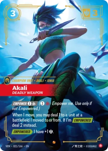Przejdź do produktu VEN 021/166 | Akali, Deadly Weapon | Foil | Vendetta