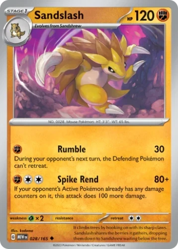 Przejdź do produktu MEW 028/165 | Sandslash Zwykła | Pokemon - 151
