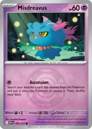 Przejdź do produktu ASC 085/217 | Misdreavus Dusk Ball Reverse Holofoil | Pokemon - Ascended Heroes