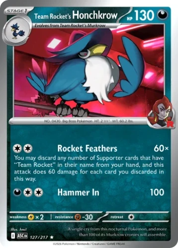 Przejdź do produktu ASC 127/217 | Team Rocket's Honchkrow Holo | Pokemon - Ascended Heroes