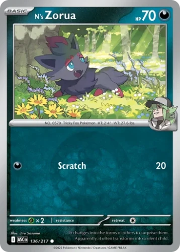 Przejdź do produktu ASC 136/217 | N's Zorua Energy Reverse Holofoil | Pokemon - Ascended Heroes