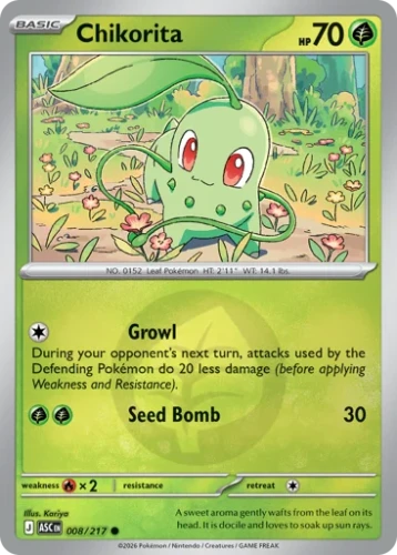 Przejdź do produktu ASC 008/217 | Chikorita Energy Reverse Holofoil | Pokemon - Ascended Heroes