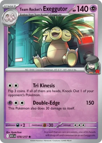Przejdź do produktu ASC 078/217 | Team Rocket's Exeggutor Rocket Reverse Holofoil | Pokemon - Ascended Heroes