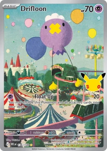 Przejdź do produktu 30C 136/128 | Drifloon Holo | Pokemon - 30th Celebration
