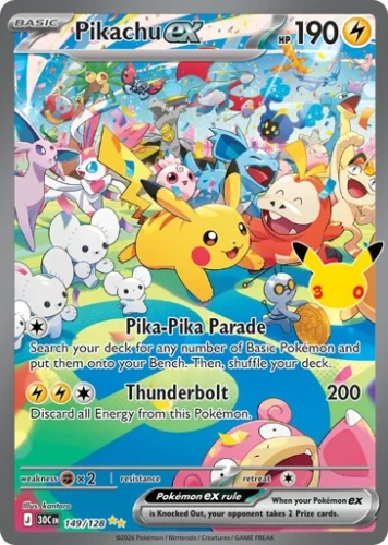 Przejdź do produktu 30C 149/128 | Pikachu ex Holo | Pokemon - 30th Celebration